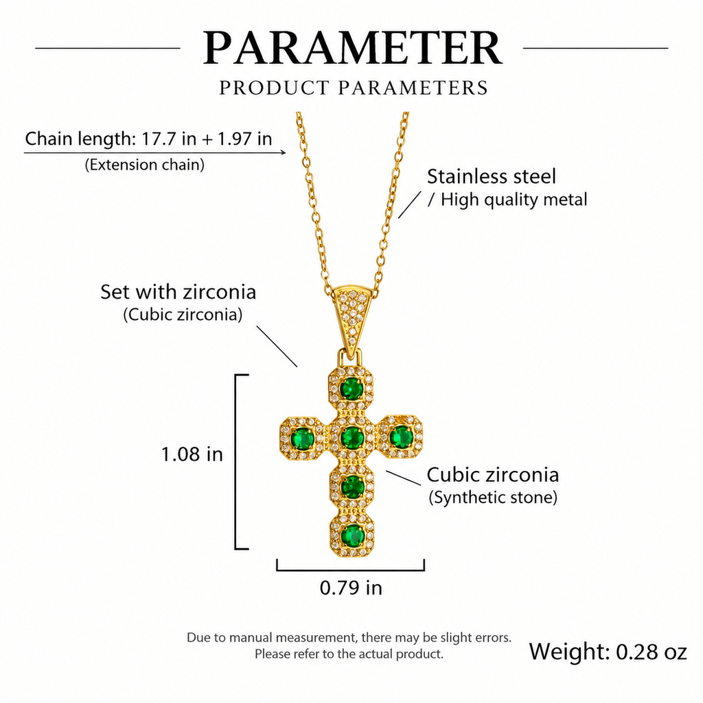 Emerald Green Gemstone Diamond Cross Pendant