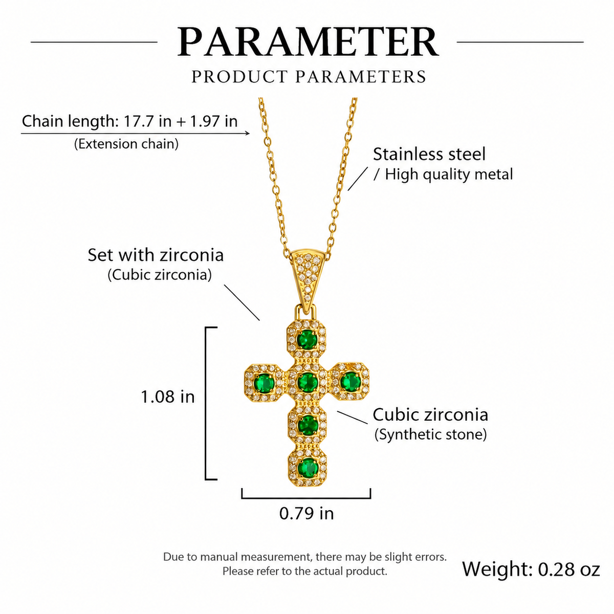 Emerald Green Gemstone Diamond Cross Pendant