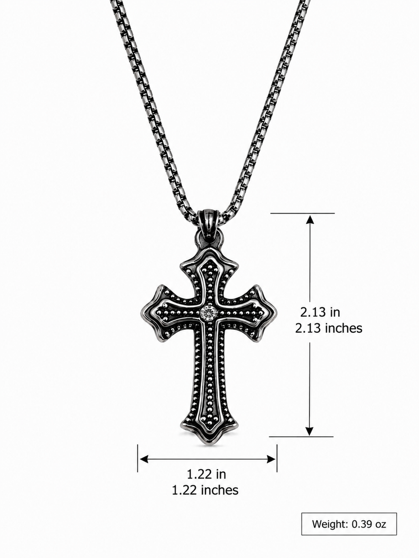 Diamond Center Vintage Cross Pendant Necklace - Gothic Streetwear