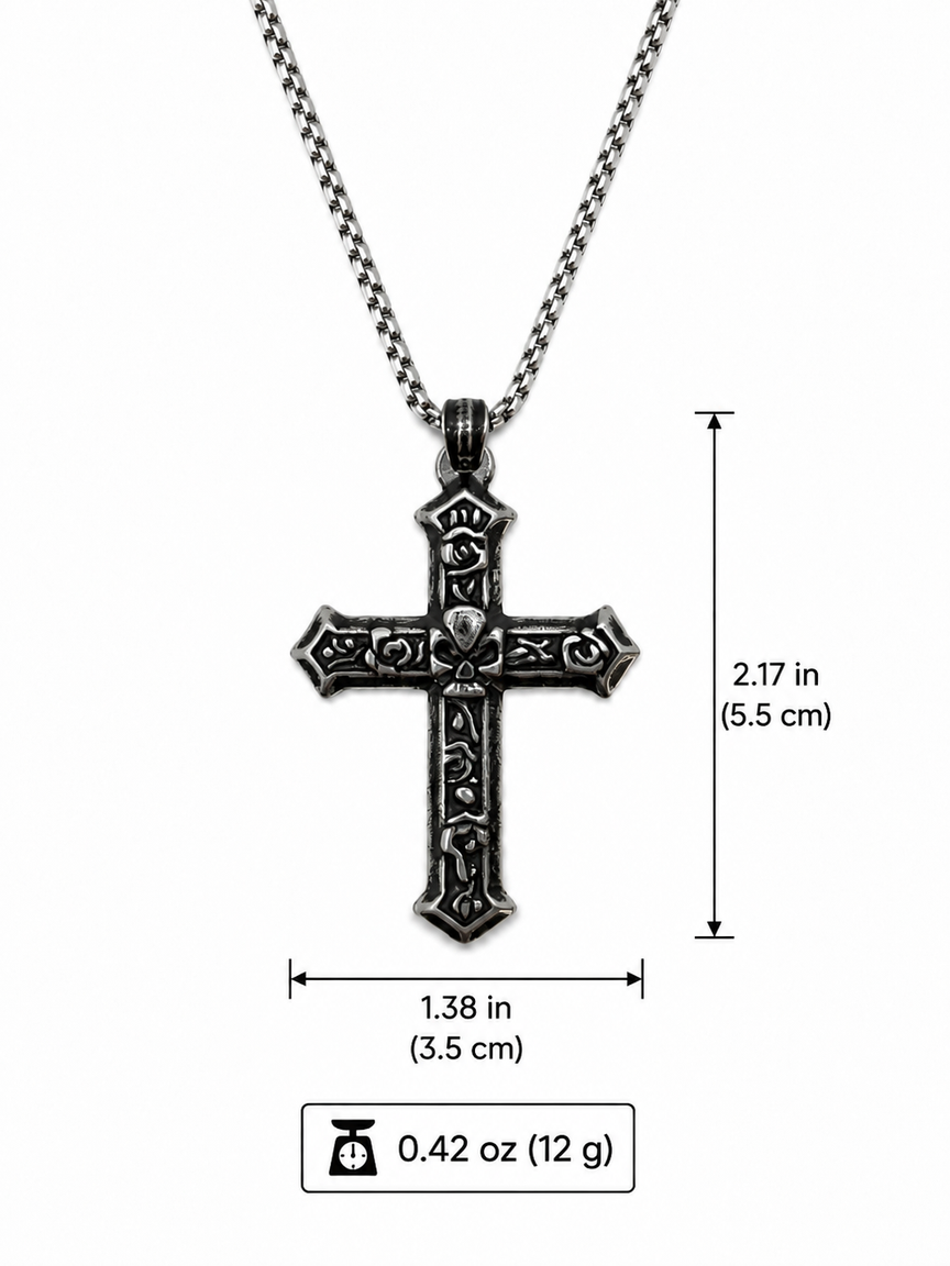 Gothic Demon Rose Vintage Cross Pendant - Men's Titanium Necklace