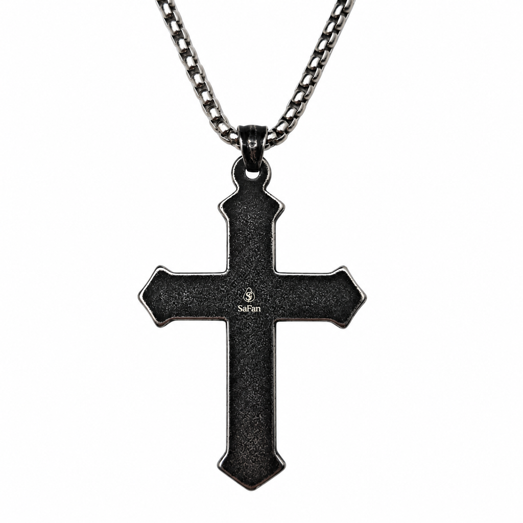 Gothic Demon Rose Vintage Cross Pendant - Men's Titanium Necklace