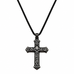 Gothic Demon Rose Vintage Cross Pendant - Men's Titanium Necklace