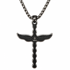 Angel Wing Amethyst Cross Pendant Necklace - Gothic Streetwear