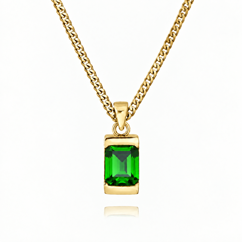 18K Gold Plated Men's Gemstone Pendant Necklace
