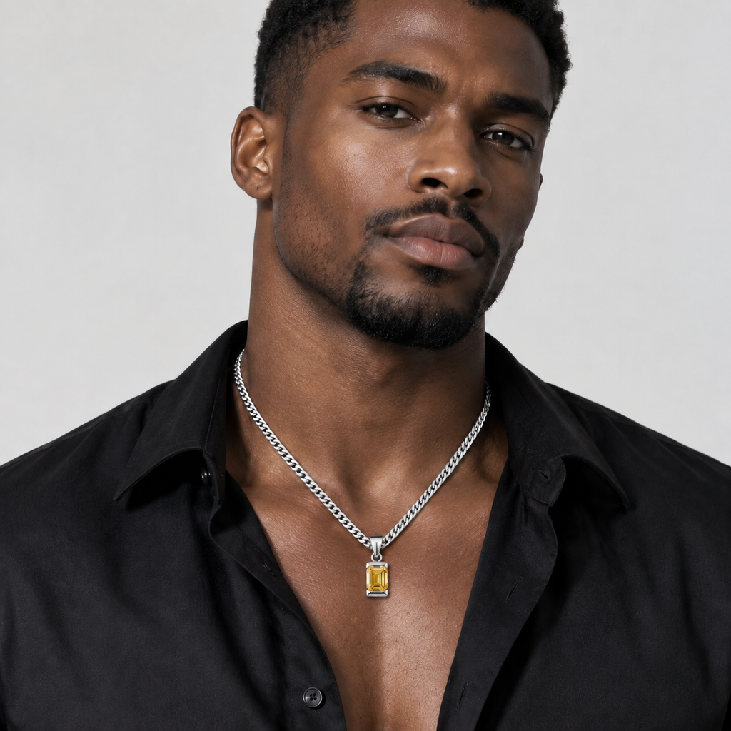 18K Gold Plated Men's Gemstone Pendant Necklace