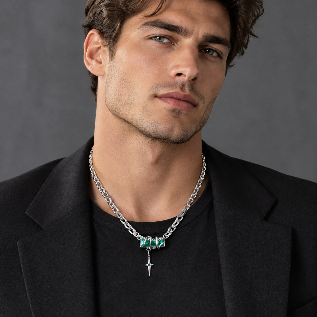 Coiled Snake Gemstone Star Pendant Necklace