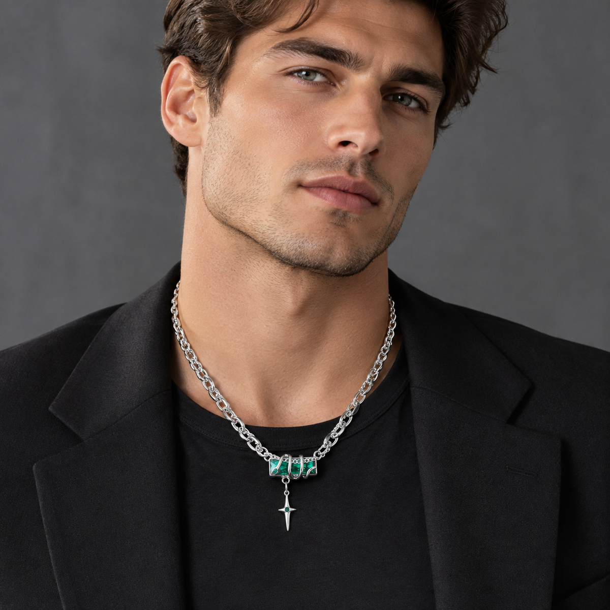 Coiled Snake Gemstone Star Pendant Necklace