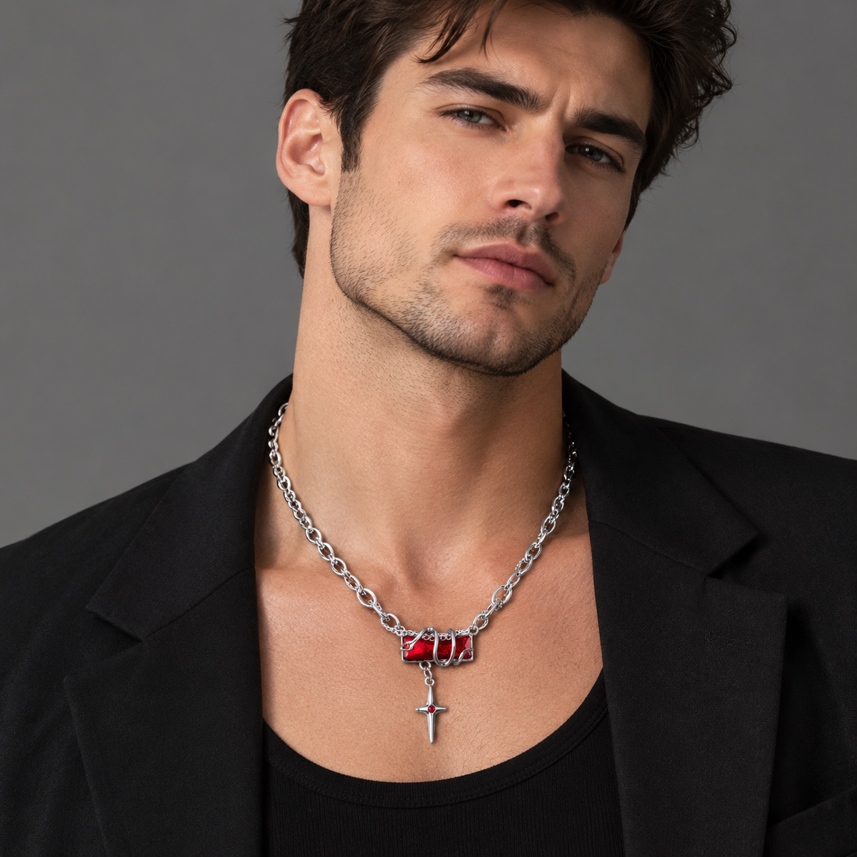 Coiled Snake Gemstone Star Pendant Necklace