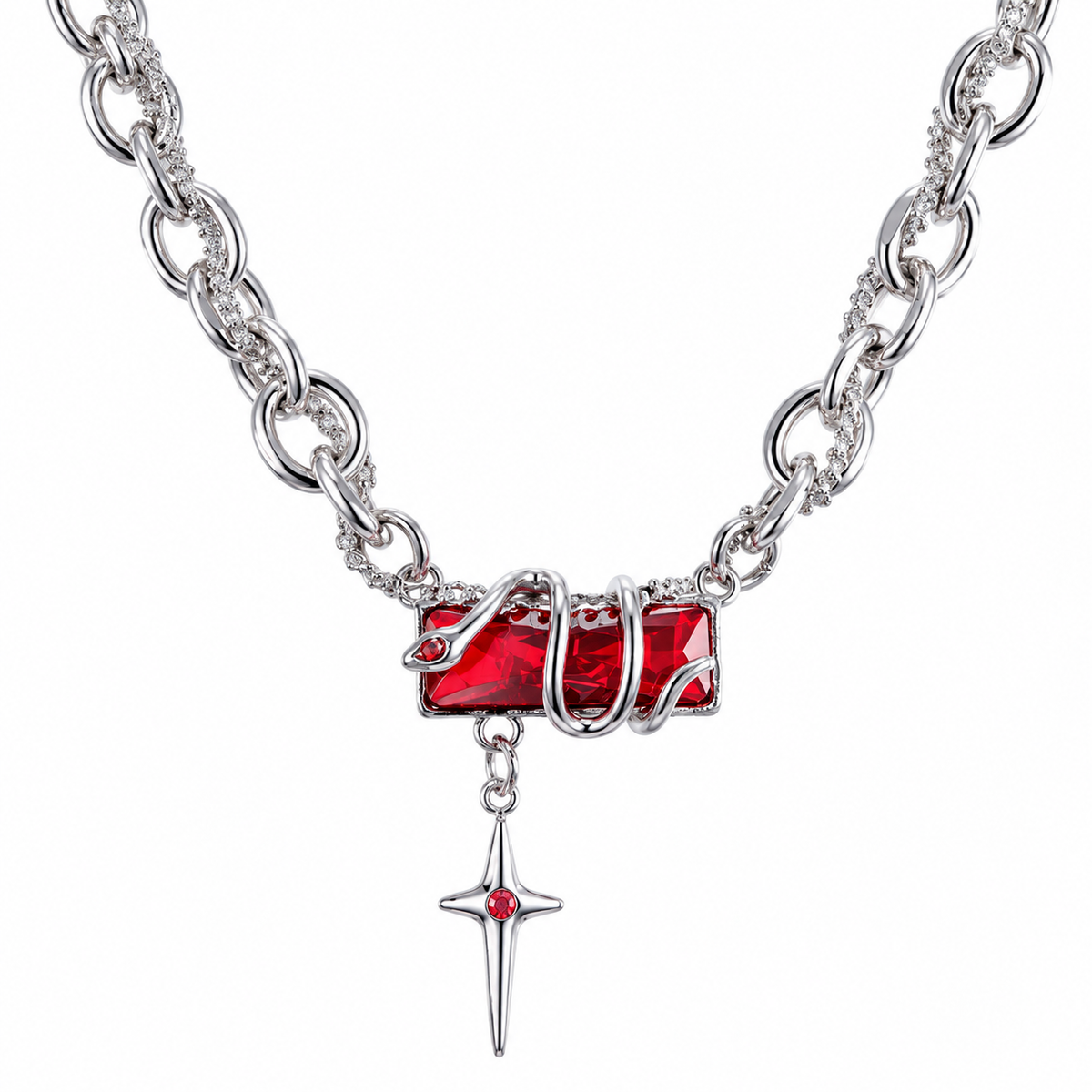 Coiled Snake Gemstone Star Pendant Necklace