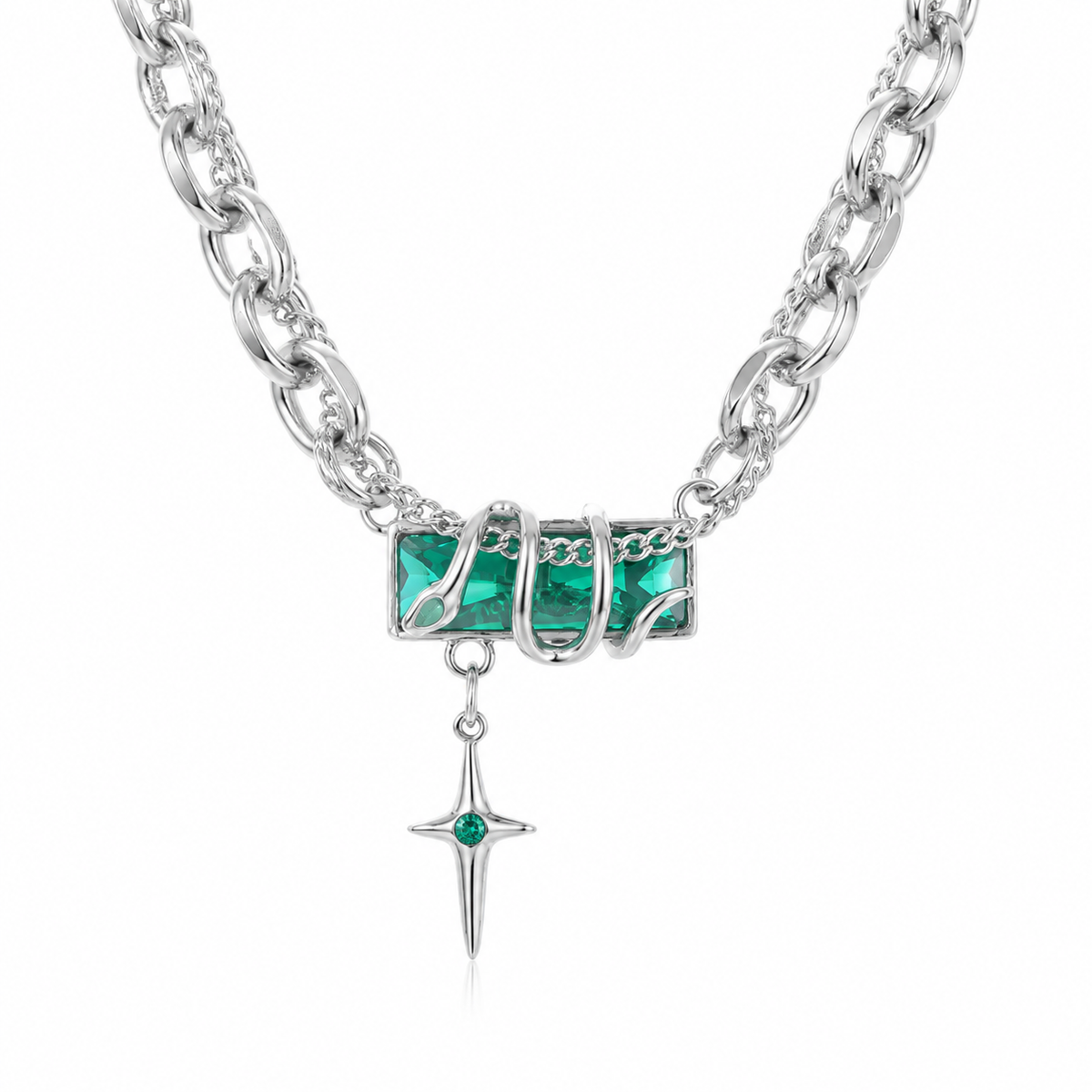 Coiled Snake Gemstone Star Pendant Necklace