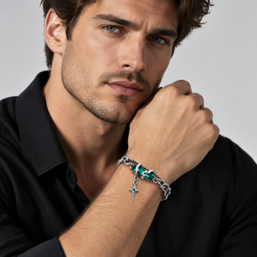 Coiled Snake Gemstone Star Bracelet