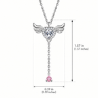 S925 Sterling Silver Angel Wing UV Color-Changing Heart Pendant Necklace - Shifts to Purple