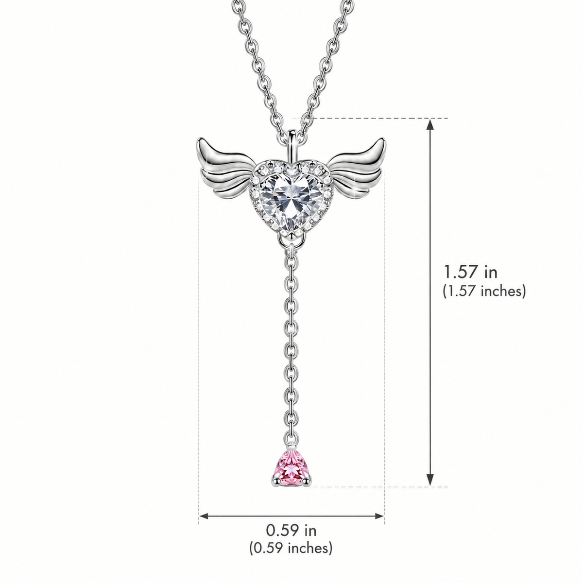 S925 Sterling Silver Angel Wing UV Color-Changing Heart Pendant Necklace - Shifts to Purple