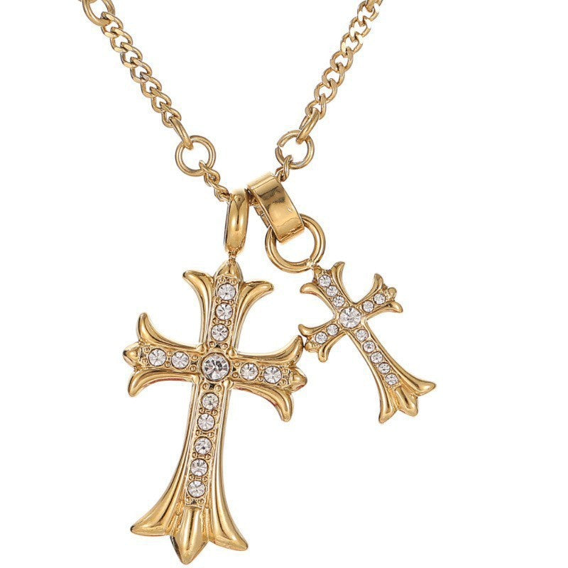 Colored Gemstone Titanium Steel Cross Necklace