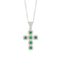 Emerald Green Gemstone Full Diamond Cross Pendant Necklace