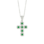Emerald Green Gemstone Full Diamond Cross Pendant Necklace