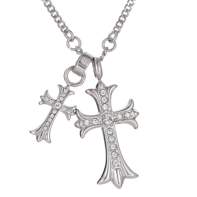 Colored Gemstone Titanium Steel Cross Necklace