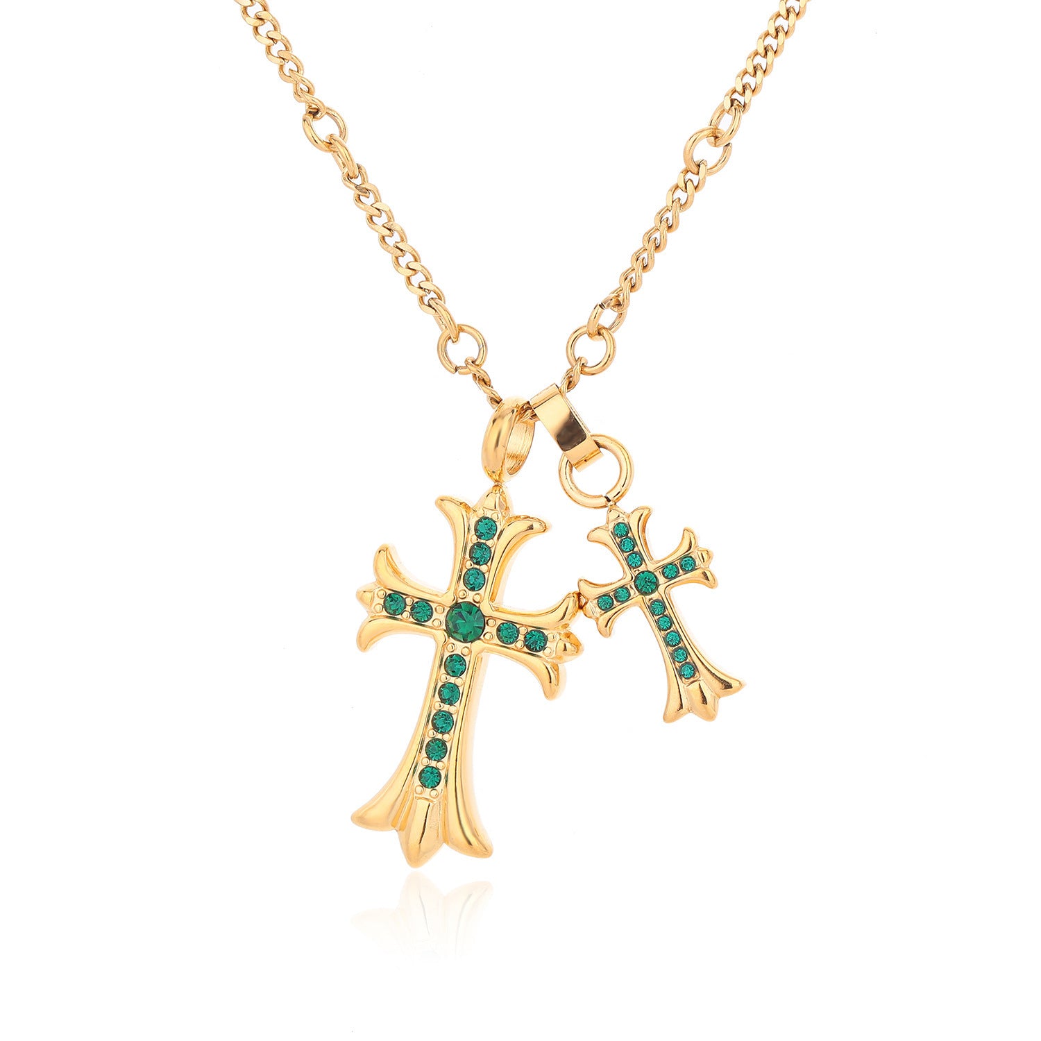Colored Gemstone Titanium Steel Cross Necklace