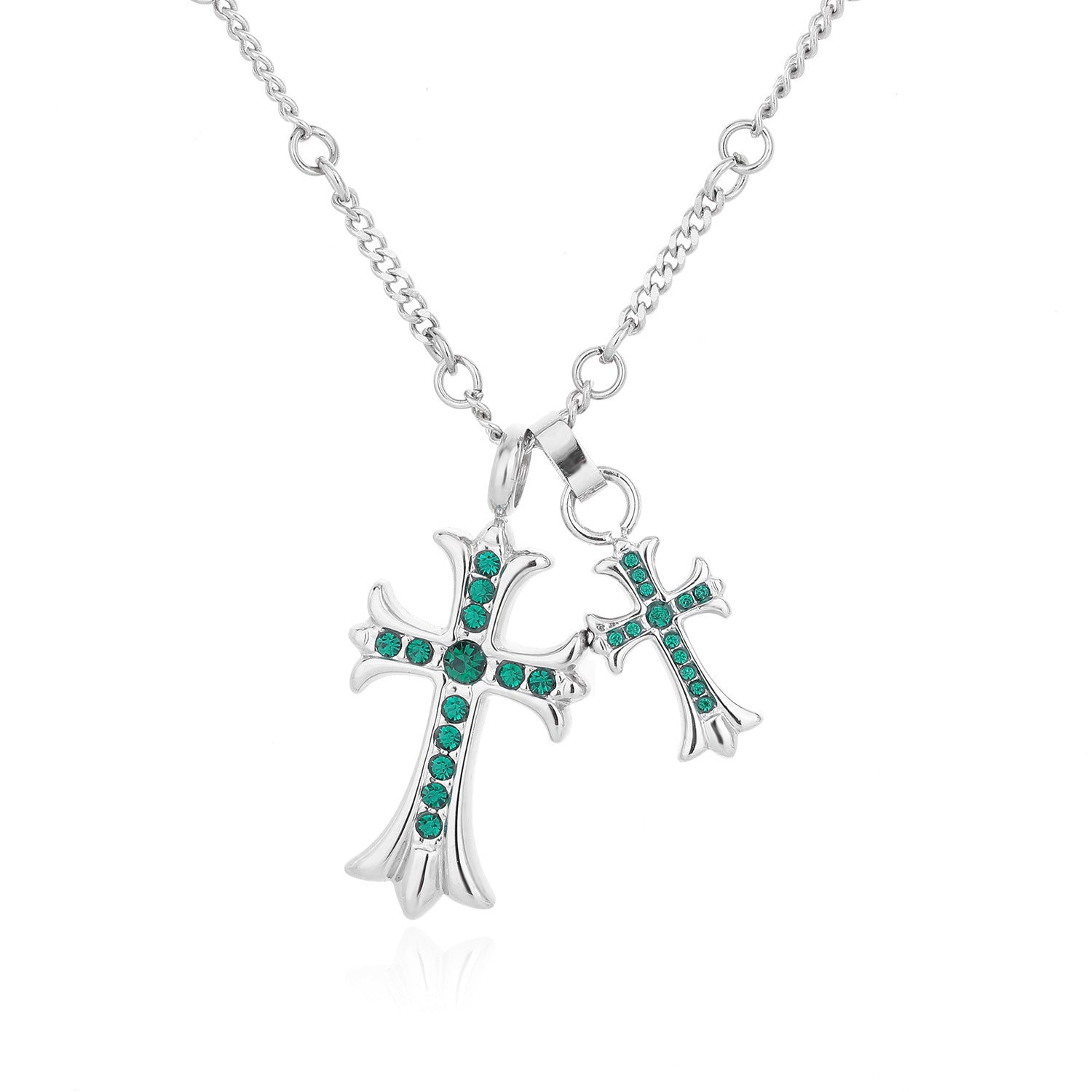 Colored Gemstone Titanium Steel Cross Necklace