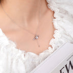 S925 Sterling Silver Angel Wing UV Color-Changing Heart Pendant Necklace - Shifts to Purple