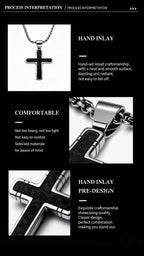 Carbon Fiber Dark Cross Pendant Necklace - Men's Titanium Steel Streetwear Jewelry