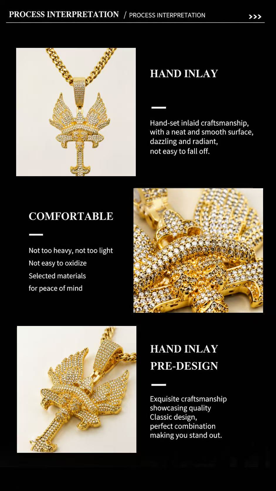 Iced Out Angel Wings Cross Pendant - Gothic Streetwear Jewelry
