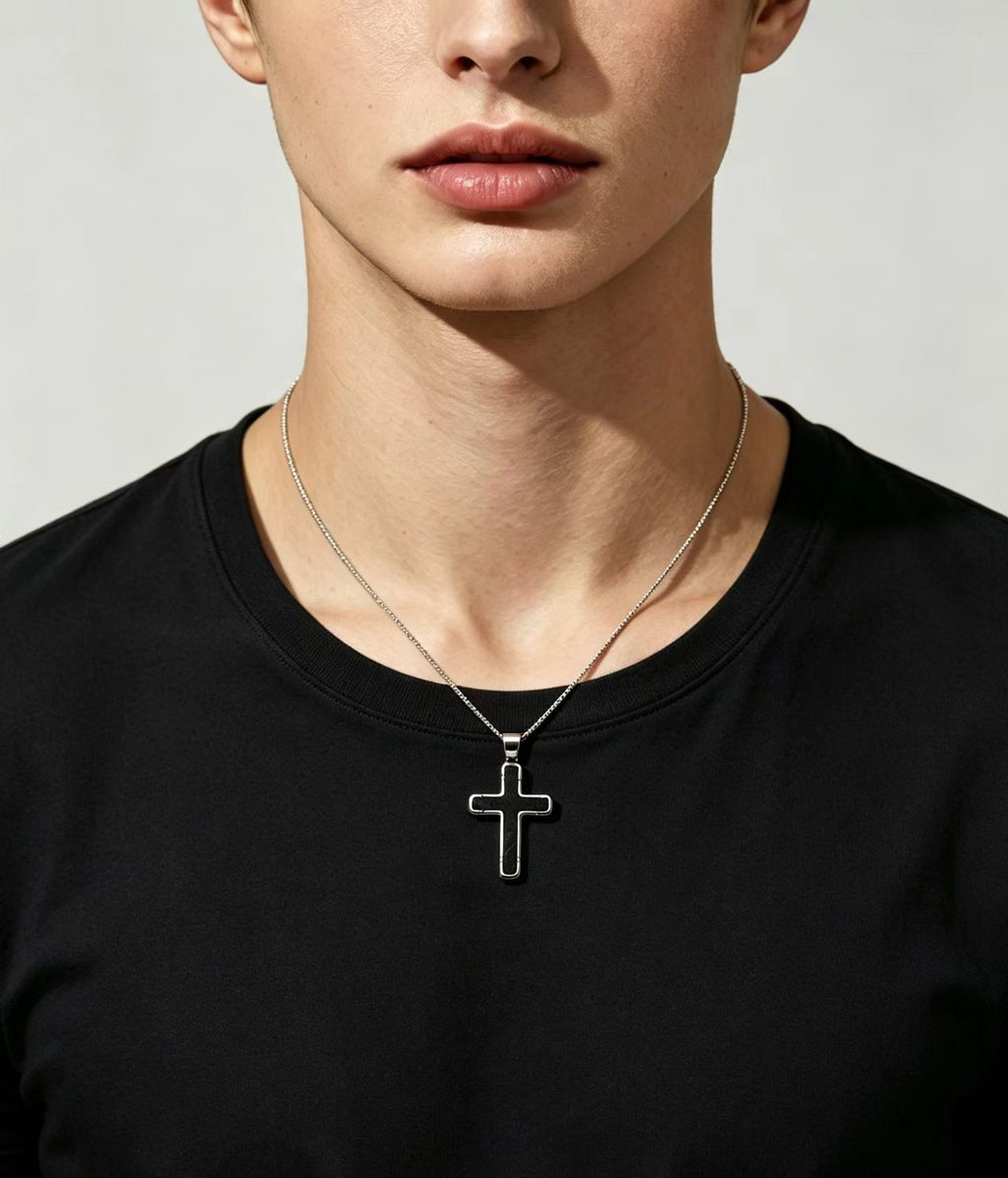 Dark Cross Pendant Necklace | Titanium Steel & Carbon Fiber
