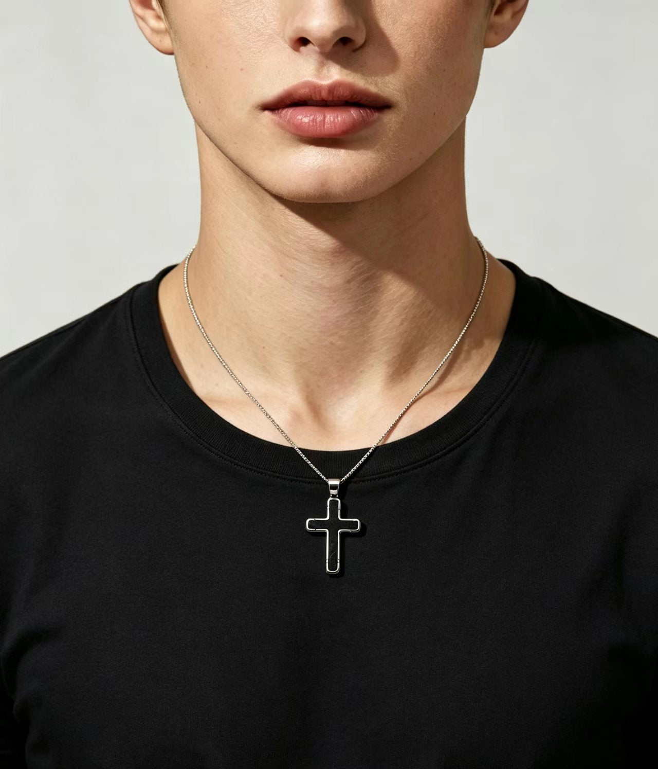 Dark Cross Pendant Necklace | Titanium Steel & Carbon Fiber