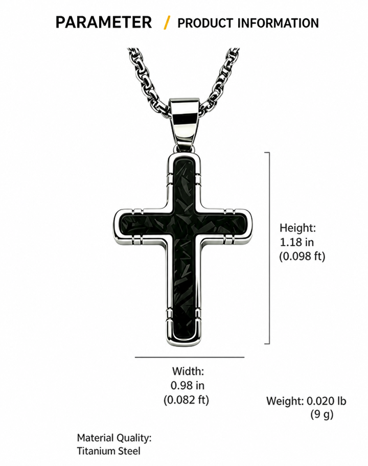 Dark Cross Pendant Necklace | Titanium Steel & Carbon Fiber