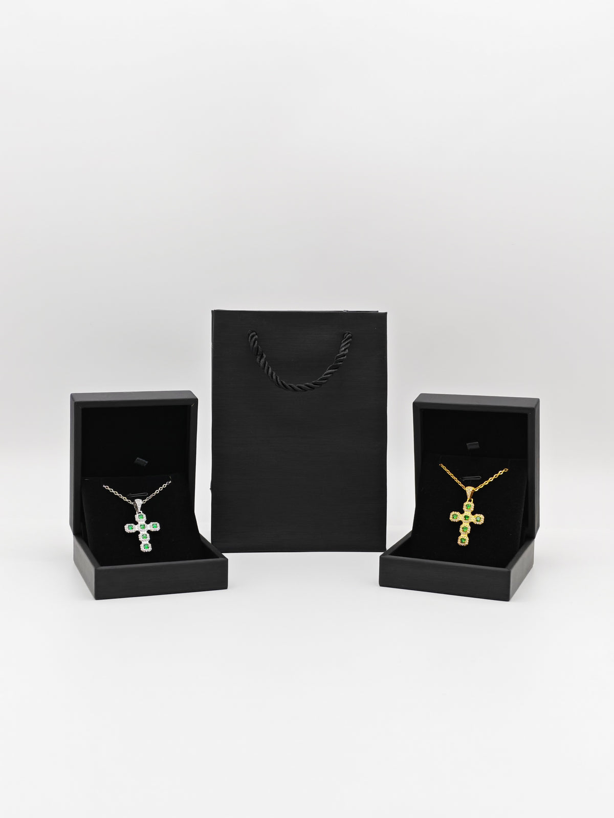 Emerald Green Gemstone Diamond Cross Pendant