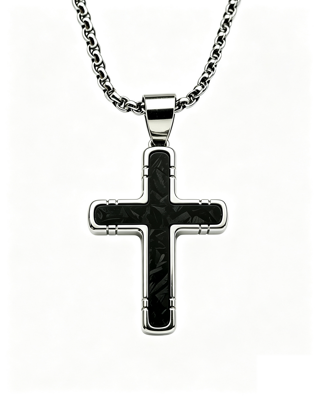 Dark Cross Pendant Necklace | Titanium Steel & Carbon Fiber