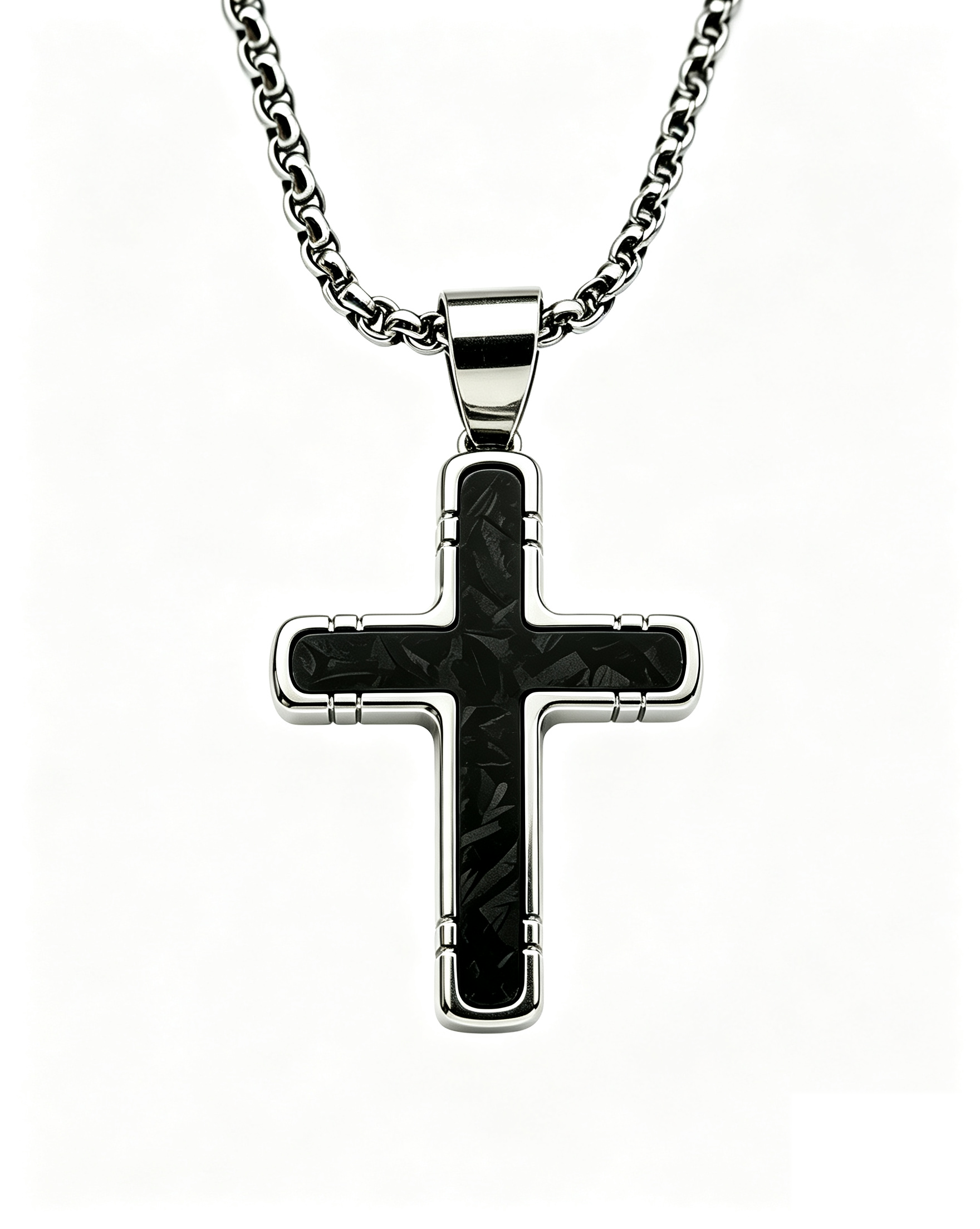 Dark Cross Pendant Necklace | Titanium Steel & Carbon Fiber