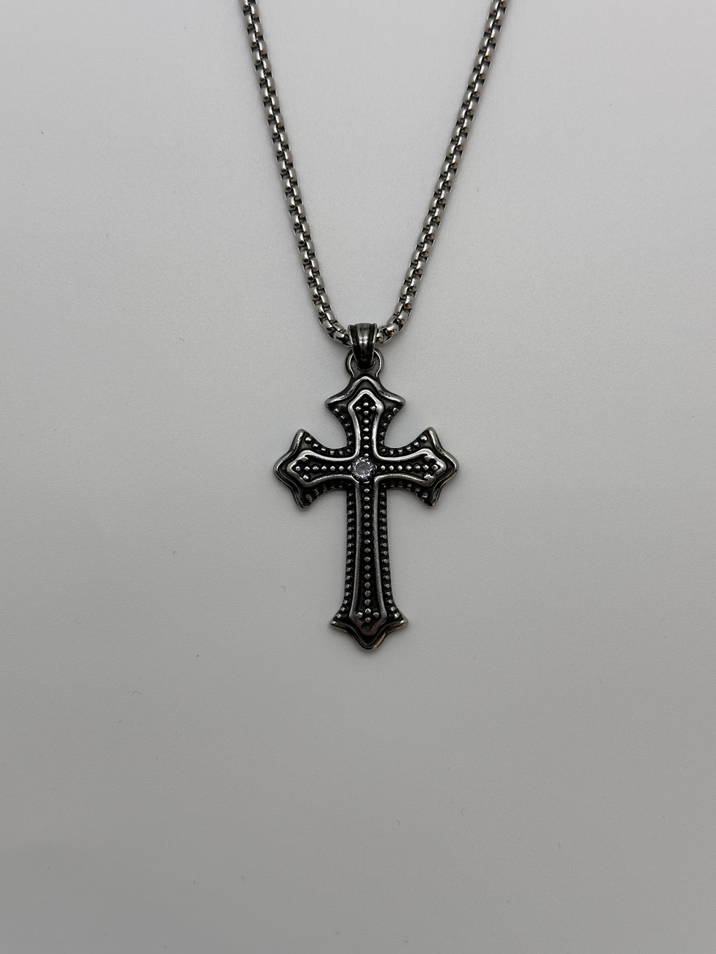 Diamond Center Vintage Cross Pendant Necklace