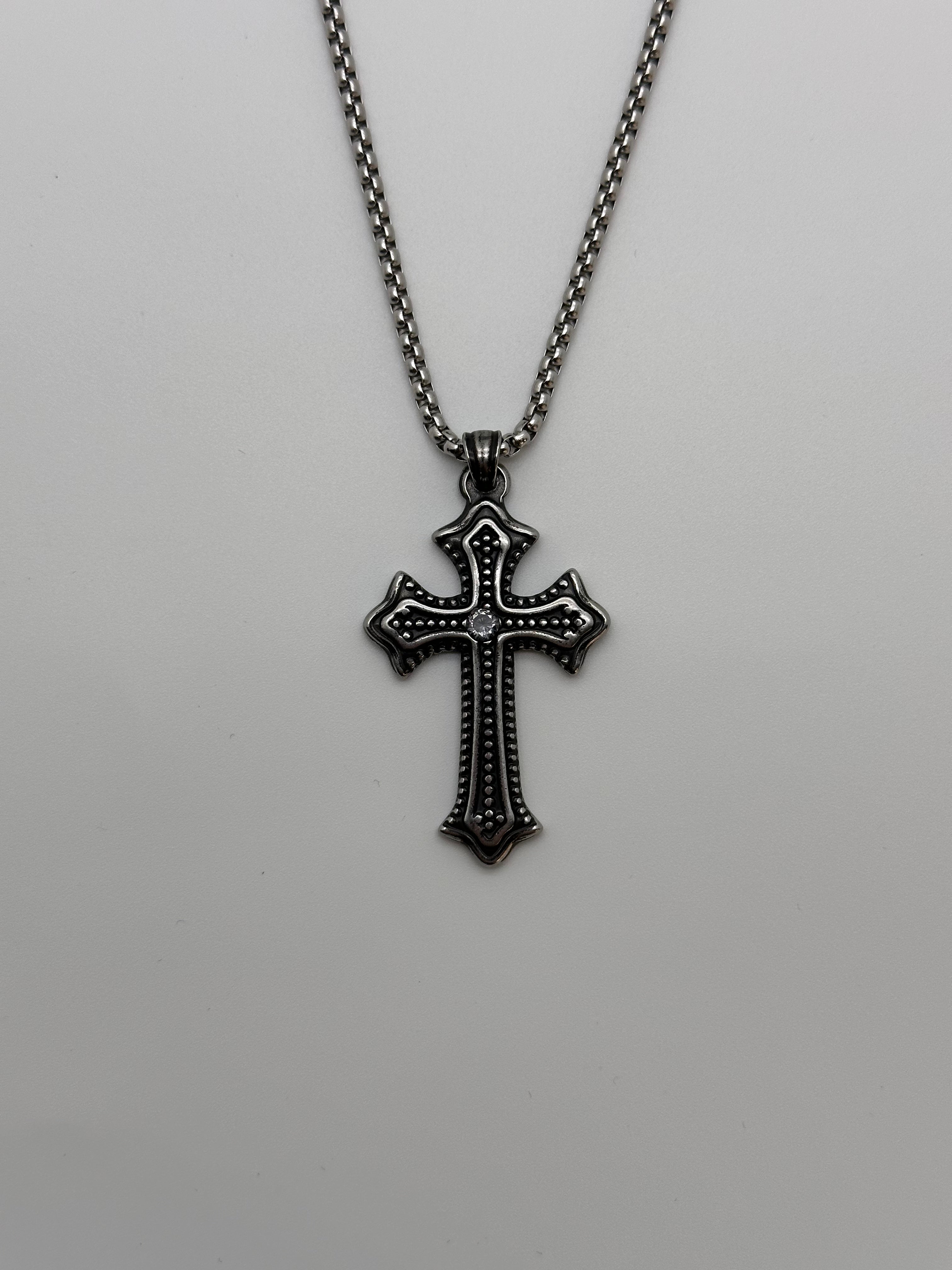 Diamond Center Vintage Cross Pendant Necklace