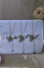 S925 Sterling Silver Angel Wing UV Color-Changing Heart Pendant Necklace - Shifts to Purple